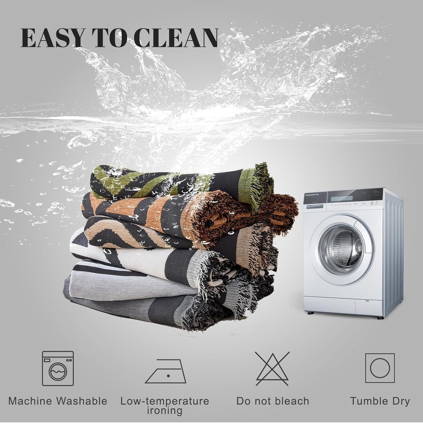 HANDONTIME Boho Geometric Couch Covers for Sofa Pet Friendly Dark Grey and Black Sofa Covers Washable Chenille Couch Blanket Cover for 3 Cushion Couches Pet Protector Furniture Cover Soft, 71" X 134"