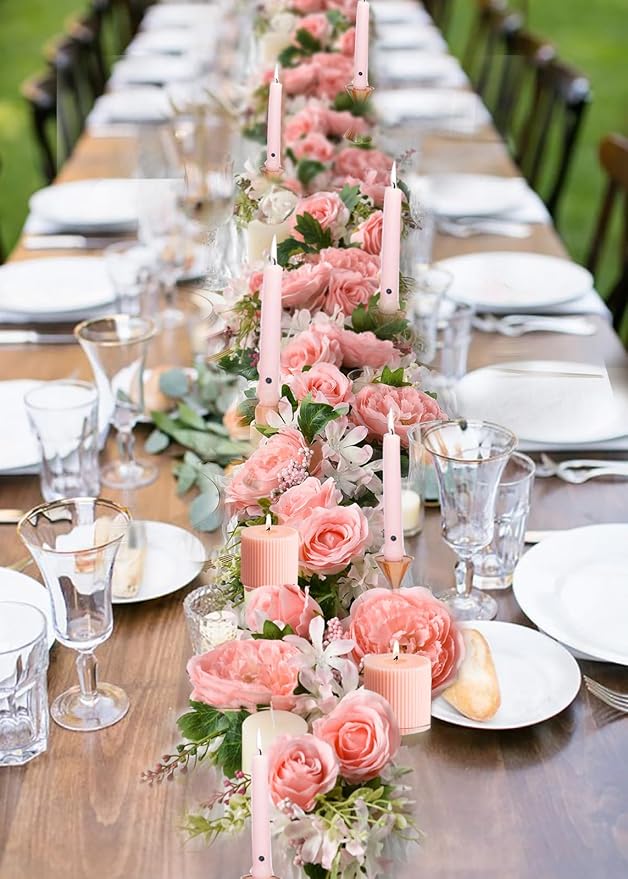 2 Pack Artificial Peony Flower Garland - 6ft Silk Peony Garland Flower Vine Pink Peony Silk Roses Flowers for Wedding Arch Party Table Decor (2, Pink)