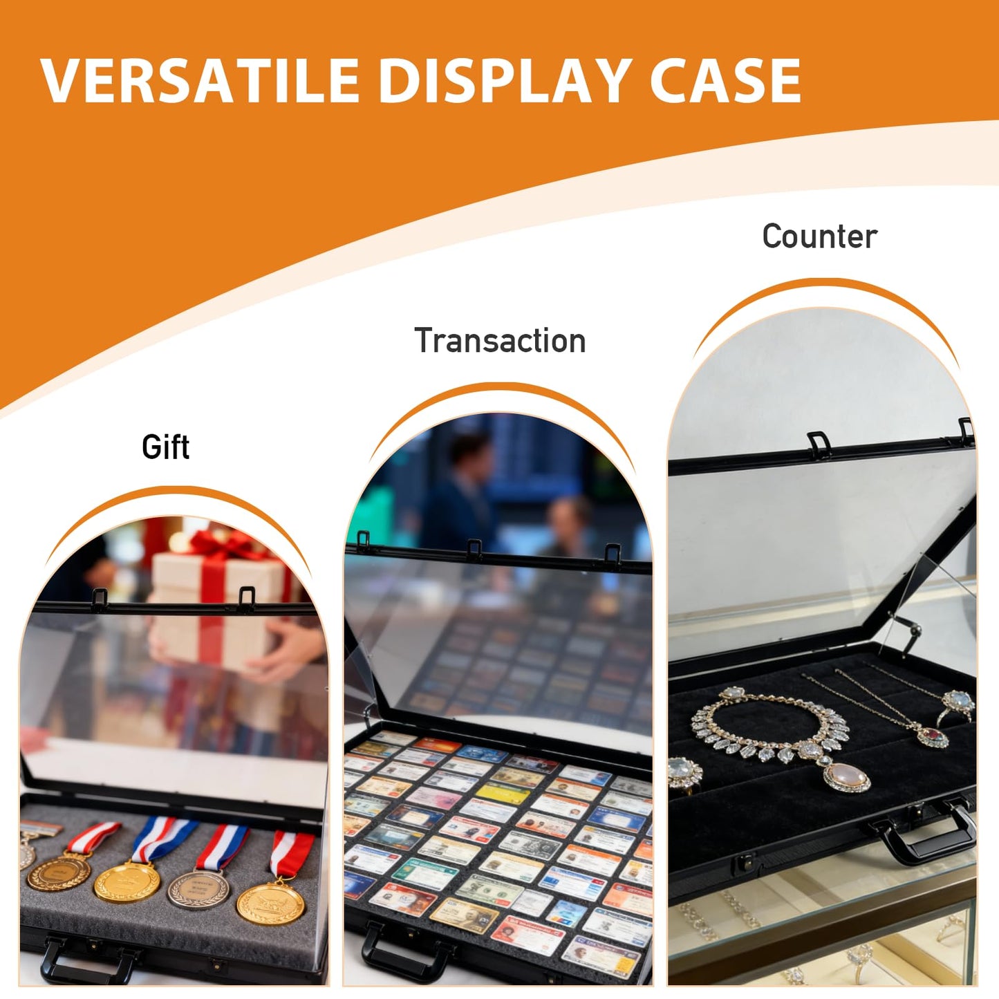 34"x22" Card Show Display Case,Portable Aluminum Trading Card Display Case,Clear Acrylic Card Box with Locks Suitable for Sports Card/TCG/Jewelry Collection (Black)