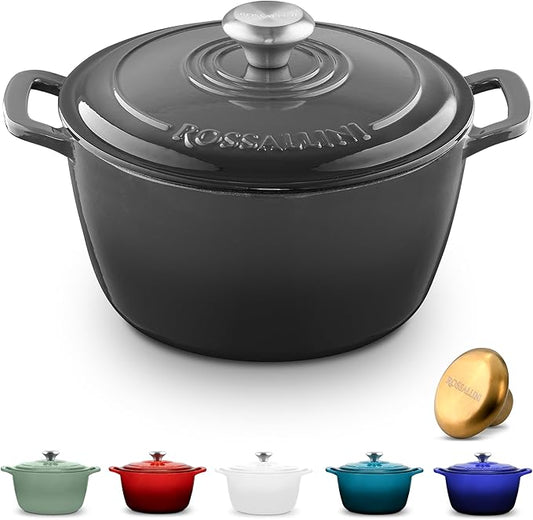 Signature Enameled Cast Iron Dutch Oven, Non-Stick Serving Pot with Tight Fitting Lid for Perfect Roasting, Baking, Sauteing, and Bread Making | 2Q (1.9L) - Oyster Grey