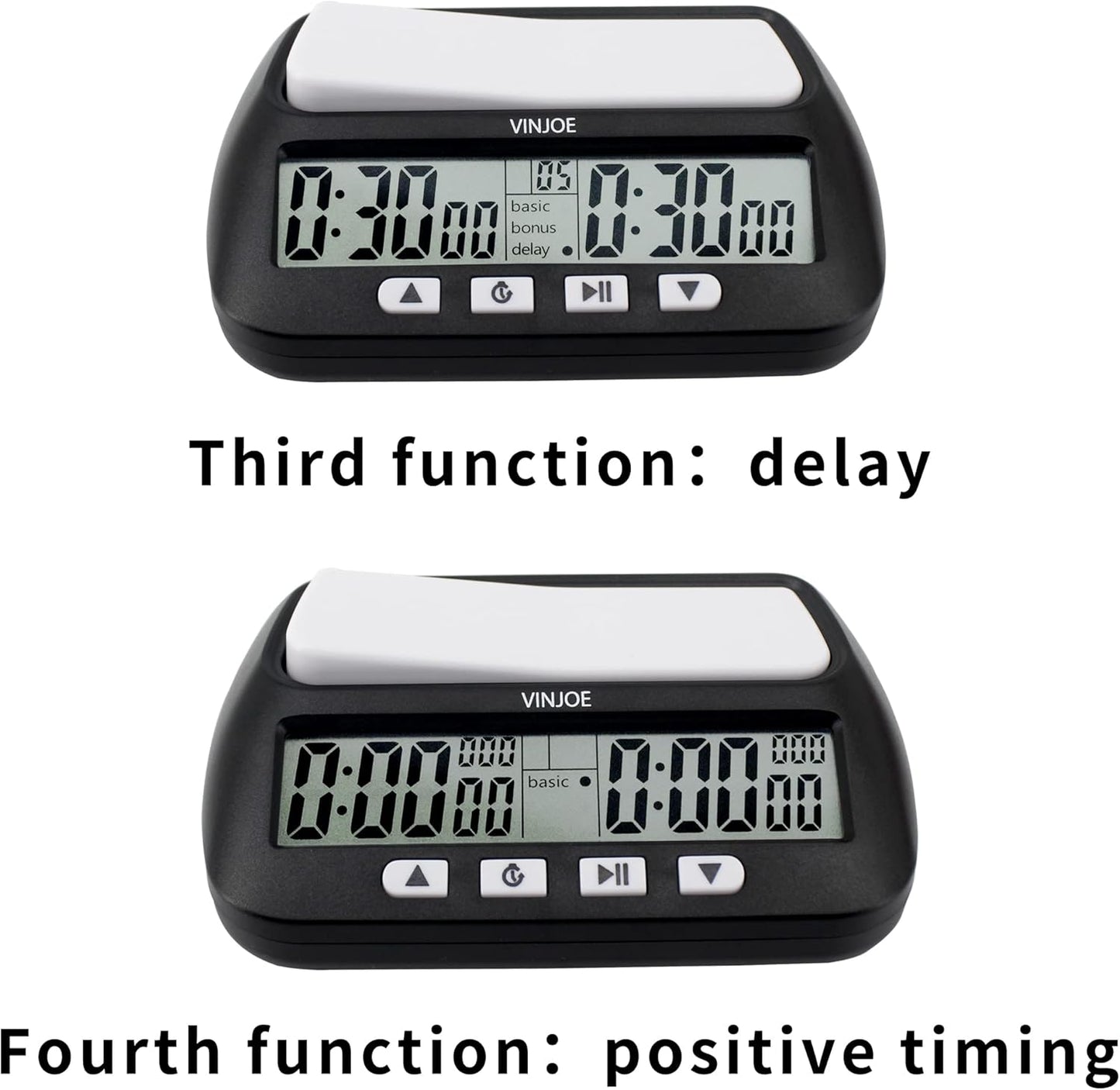 VINJOE Chess Clock Digital Chess Timer Professional for Board Games,Portable Digital Chess Clock & Game Timer with Basic,Bonus,Delay and Positive Time Features Best Gifts for Christmas(Without Battery