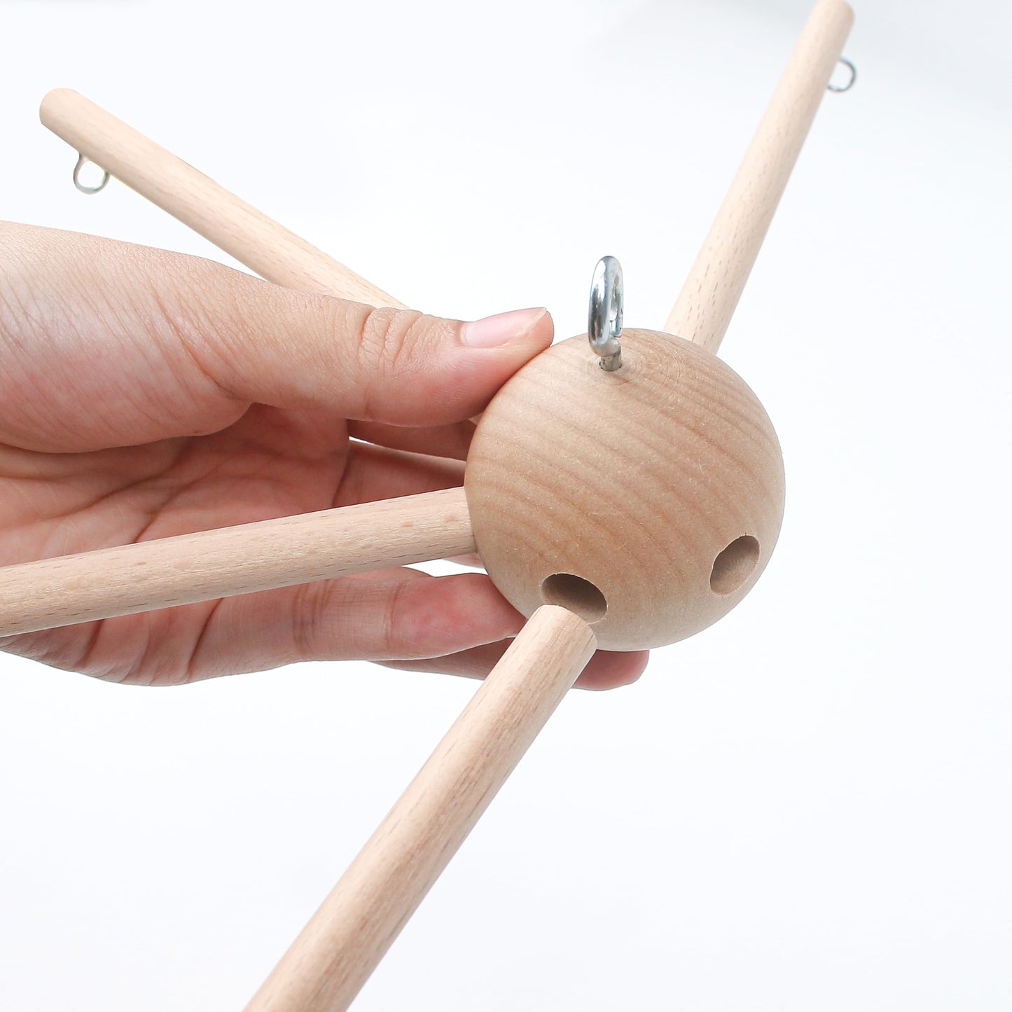 Baby Mobile Kit Frame DIY for Crib Decorative Natural Wooden Wind Chime Equipment Hanger for Infant Boy Girl Home Nursery Creative Craft Wall Balcony Hanging Toy Bell Accessories Bedroom Ceiling Decor