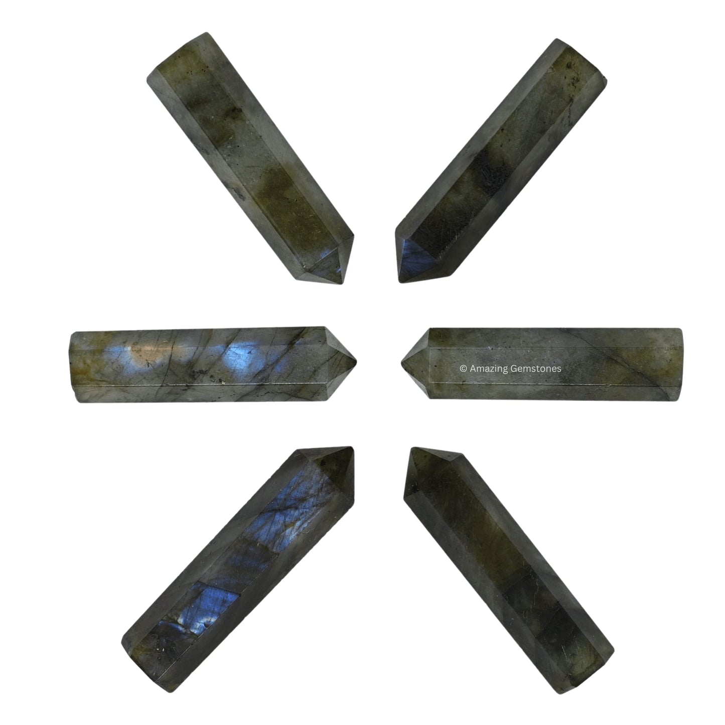 Amazing Gemstone Labradorite Crystal Points Bulk Healing Crystals - Pack of 3 Single Terminated Healing Wand Point Bulk Crystals for Crafts, Crystal Grid, DIY Work - Premium Crystals - Beginners Gift