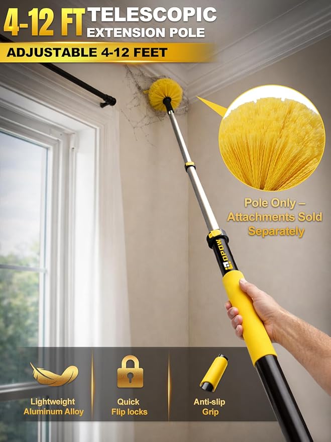 4-12 FT Paint Roller Extension Pole, Multi-Purpose Aluminum Alloy Telescoping Rod with Universal Twist-on Metal Tip Flip-Lock Design, for Painting Cobweb Dusting, Window Cleaning, Christmas Light