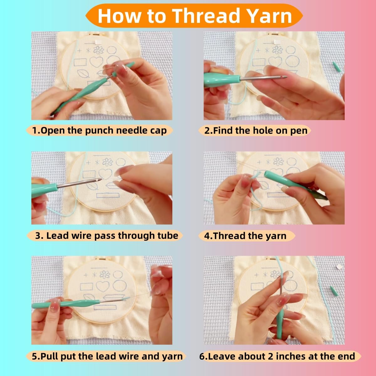 6PCS Punch Needle Coaster Kit Chick Roosters Easy for Beginners Stress Relief Craft Set with Hoop Yarn & Patterns DIY Embroidery Mug Rug Kit for Adults Kids Home Decor-2