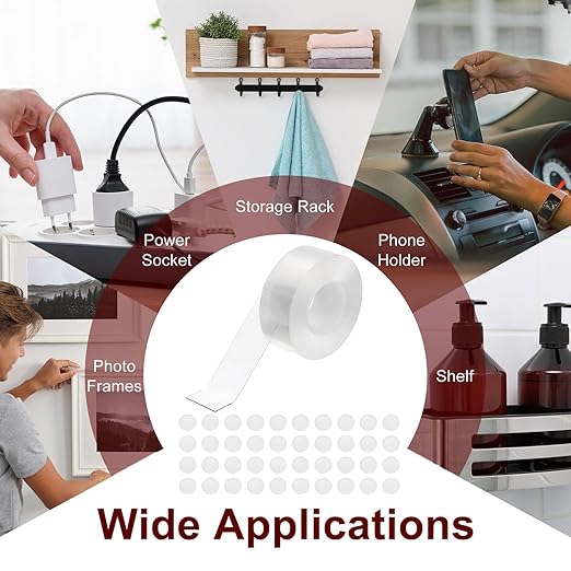 PATIKIL Double Sided Tape Heavy Duty, Transparent Nano Adhesive Mounting Tape for Picture Hanging Walls Decor, 1 Roll 5mx30mmx1mm Strip & 50 Pcs 8mmx1mm Circle