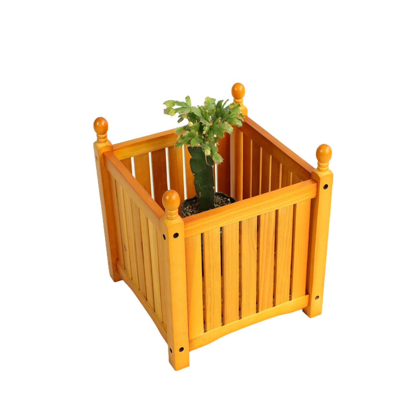Wood Outdoor Square Wooden Flower and Herb Pot for Garden, Porch and Patio Outside Plant and Vegetable Container,Planter,Teak
