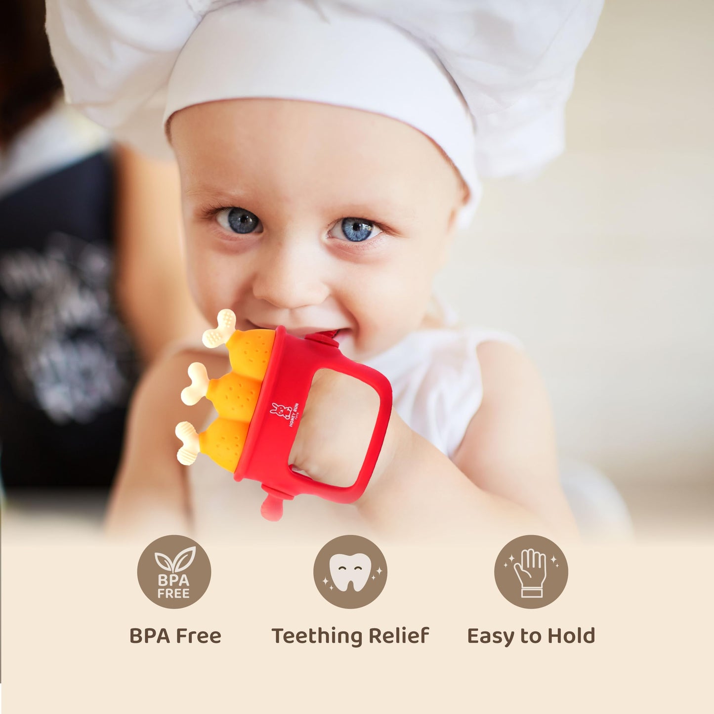 Fried Chicken Baby Teething Toys - Teething Mitten, Baby Chew Toy, Teethers for Babies 3-6 Months and 6-12 Months, Newborn Essentials Must Haves, Parent-Designed by Honey Bun Toys