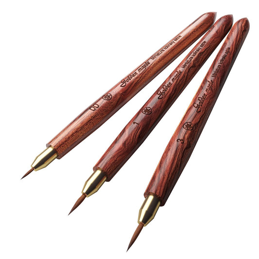 Golden Maple Kolinsky Sable Brushes, 3PCS Fine Point Watercolor Brushes, Professional Model Miniature Paint Brushes Suitable for Watercolor, Gouache, Tempera, Acrylic, Figure Painting, Size #2/0#1#3
