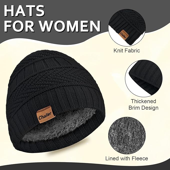 Winter Hats for Women Beanie Hat Warm Thick Knit Skull Cap Hat and Scarf Gloves Sets