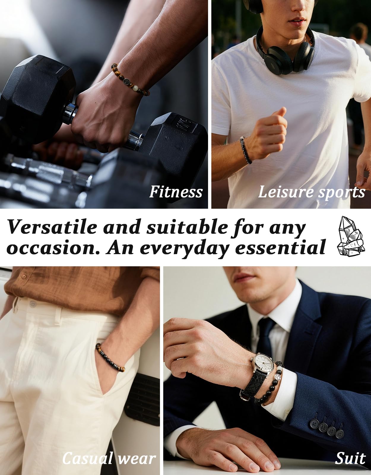 Landorilo Gifts for Men, 8mm Natural Stone Beaded Bracelets, Black Tourmaline & Labradorite Healing Bracelet, Handmade Mens Jewelry Gift for Him, Husband, Son, Father, Friend(Happy Birthday-7.5in)