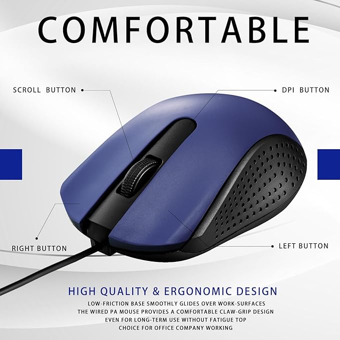 Bonuci 30 Pack USB Wired Mouse 3 Button Corded Computer Mice Bulk USB Mouse for PC Desktop, Laptop, Office, School, Classroom Use(Blue)