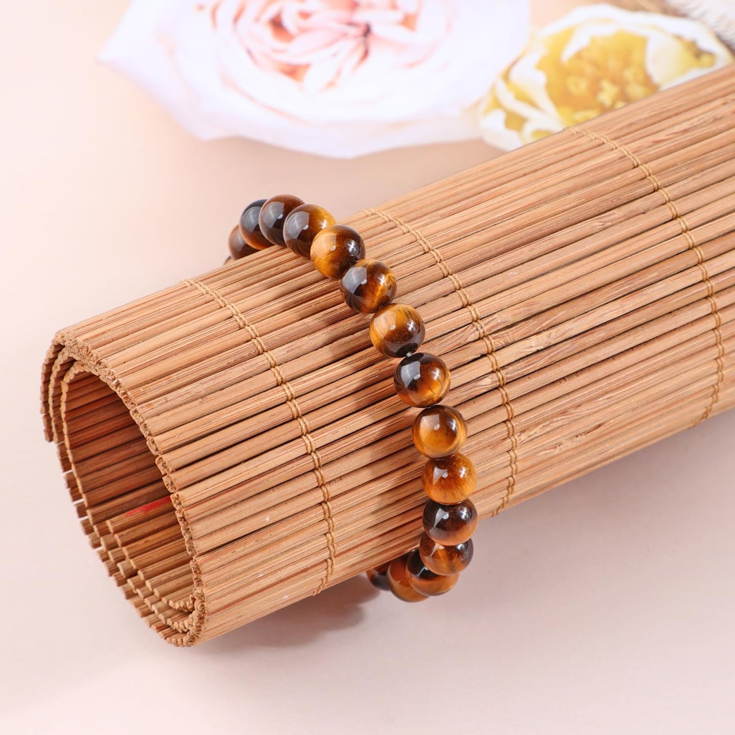 Bymitel 8mm Yellow Tiger's Eye - Handmade Reiki Gemstone Stretch Bracelet, Natural Beauty & Spiritual Essence, Crystal Healing for Unisex Adults
