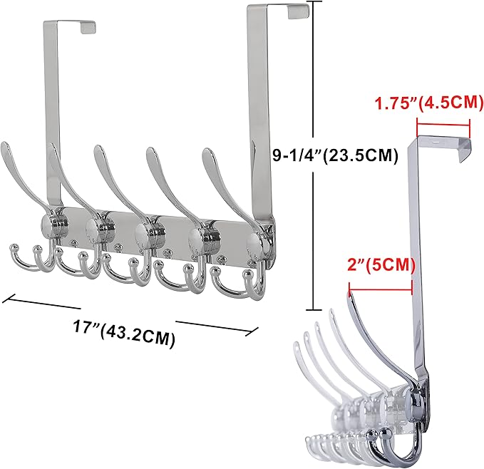 Dseap Over The Door Hook Hanger - 5 Tri Hooks, Heavy Duty Over The Door Towel Rack Coat Rack for Clothes Hat Towel,Chromed