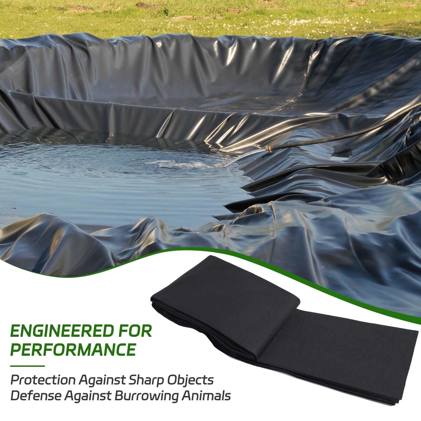 KEPYDRMTF 7 x 10 Feet Pond Liner Underlayment, Outdoor Ponds Underlayment, Non-Woven Geotextile with 15 U-Pins for Landscaping Streams Fountains and Garden Waterfall