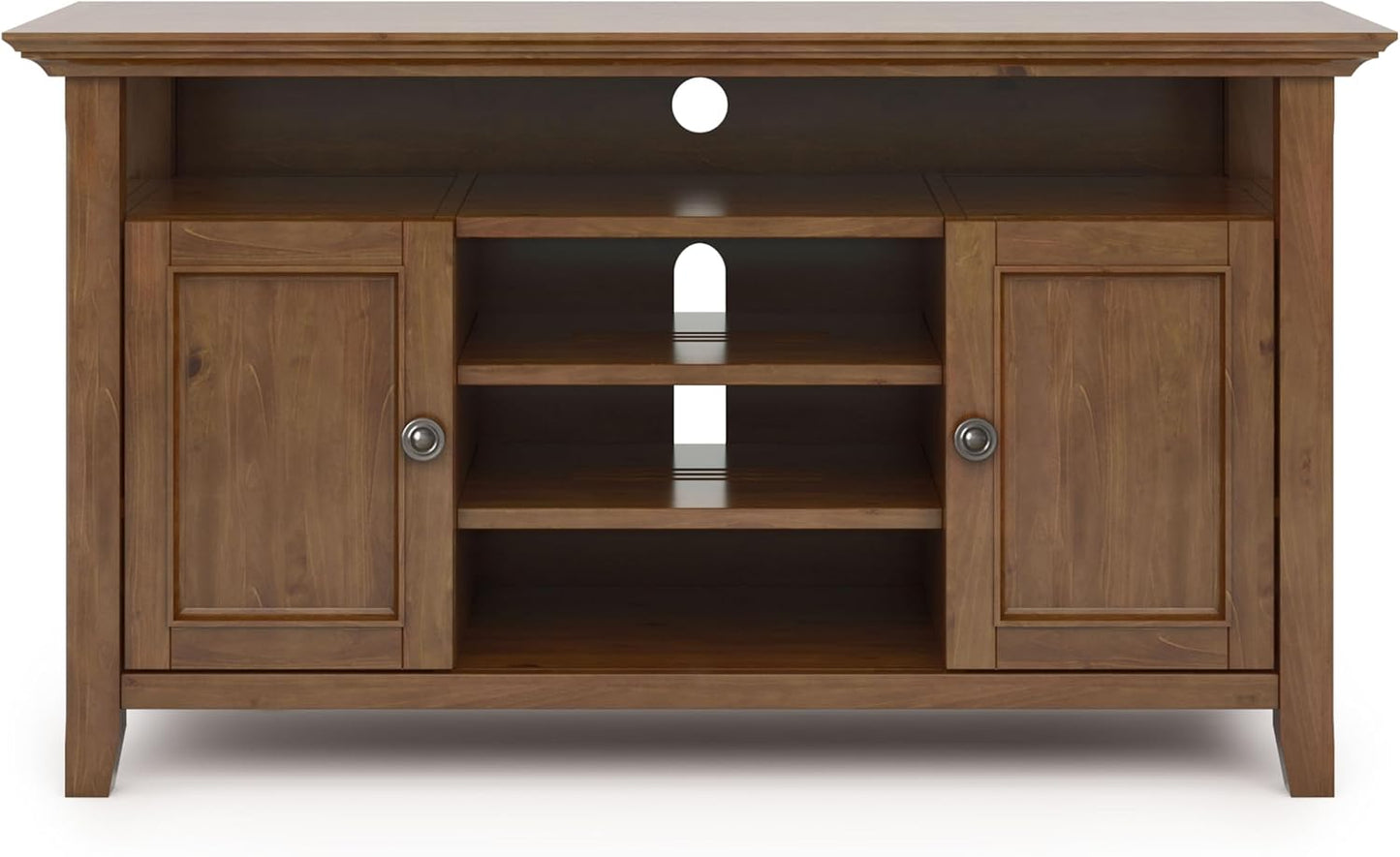 SIMPLIHOME Amherst 54-inch Wide Solid Wood TV Stand in Medium Saddle Brown, Transitional-Style Media Console for Living Room with Adjustable Shelves and Cable Management
