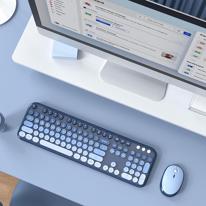 Wireless Keyboard and Mouse Combo, MOWUX Colorful Computer Full Size 2.4G Plug and Play Wireless Typewriter Keyboard and Mouse Set for Computer, Desktop, PC (Sea Blue Gradient)