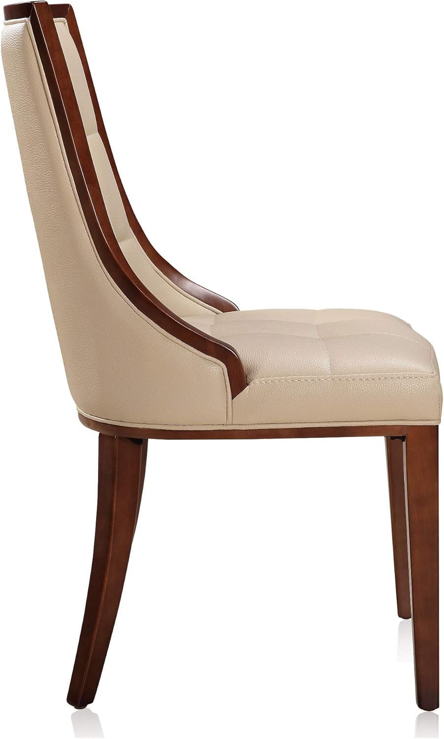 Manhattan Comfort Fifth Avenue Faux Leather Dining Chairs, Parsons Accent Furniture with Padded Wingback Seat, Fine Rectangular Stitching and Solid Beech Wood Frame, Set of 2, Cream