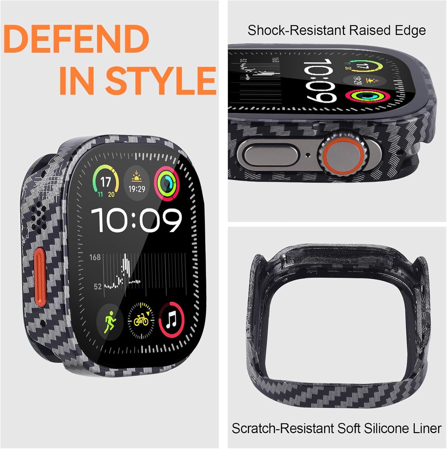 Metal Case Screen Protector for Apple Watch Ultra 3/2/Ultra 49mm, Rugged Bumper Thin Frame + 9H Tempered Glass Film + Ceramic-Like Back Cover, Shockproof Lightweight