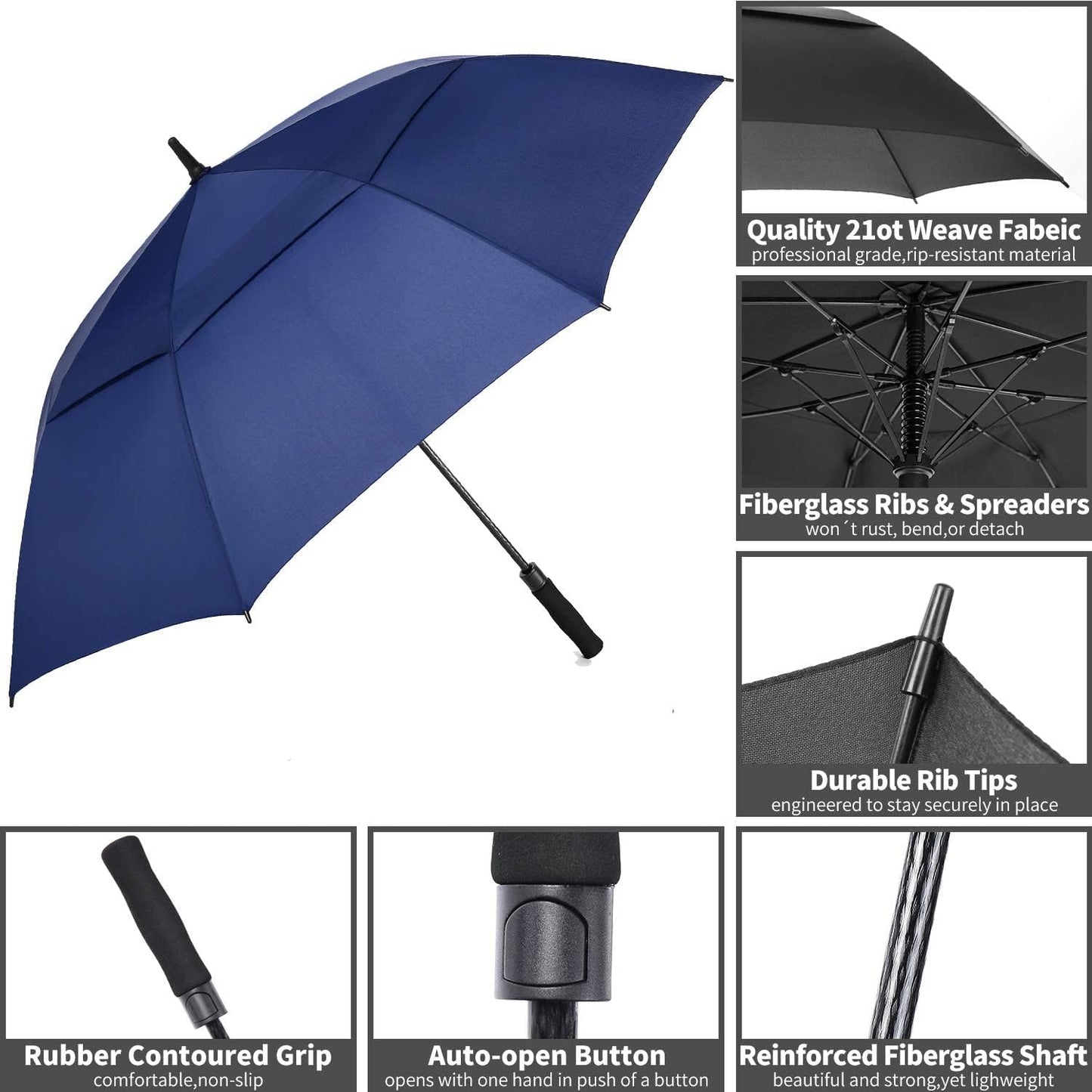 MRTLLOA Extra Large Golf Umbrella, 54/62/68/72 Inch Automatic Open, Oversize Double Canopy Vented Windproof Waterproof Sports Umbrellas for Rain