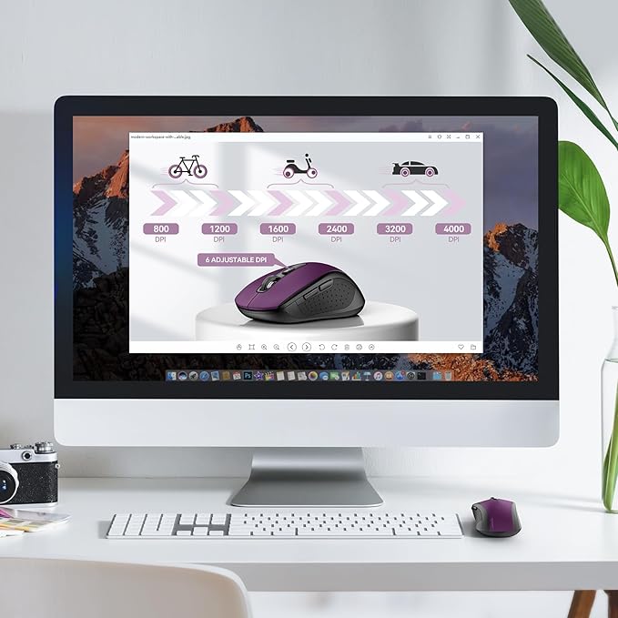 TECKNET Bluetooth Mouse, 4000DPI Wireless Mice for Laptop 2-in-1(BT 5.0/3.0+2.4Ghz) Computer Portable PC Mouse Wireless with USB Receiver for Mac (USB-A/C+Bluetooth, Purple)