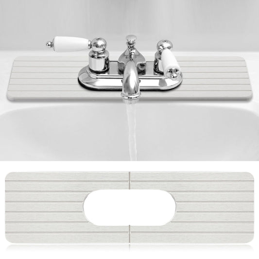 Funnymoom Stone Faucet Mat Sink Splash Guard, 24" Diatomite Quick Drying Stone Faucet Mat, Super Absorbent, Kitchen Sink Oval and Round Splash Tap Pad for Bathroom Counter & Kitchen(White)
