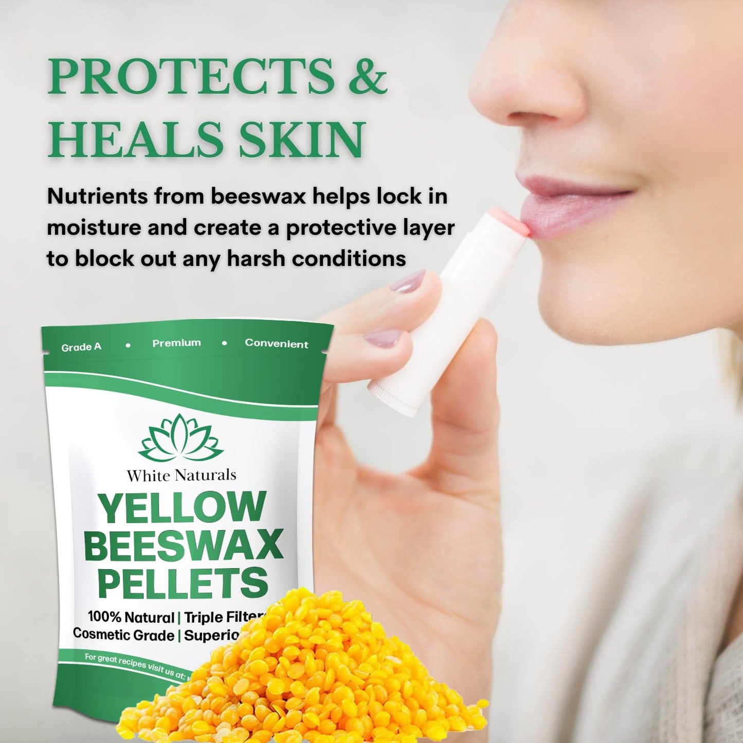 White Naturals Yellow Beeswax Pellets 1lb (16oz), Pure, Natural, Cosmetic Grade, Organic, Bees Wax Pastilles, Triple Filtered, Great For Candle Making, Soap, Food Wrap, DIY Lip Balms, Lotions