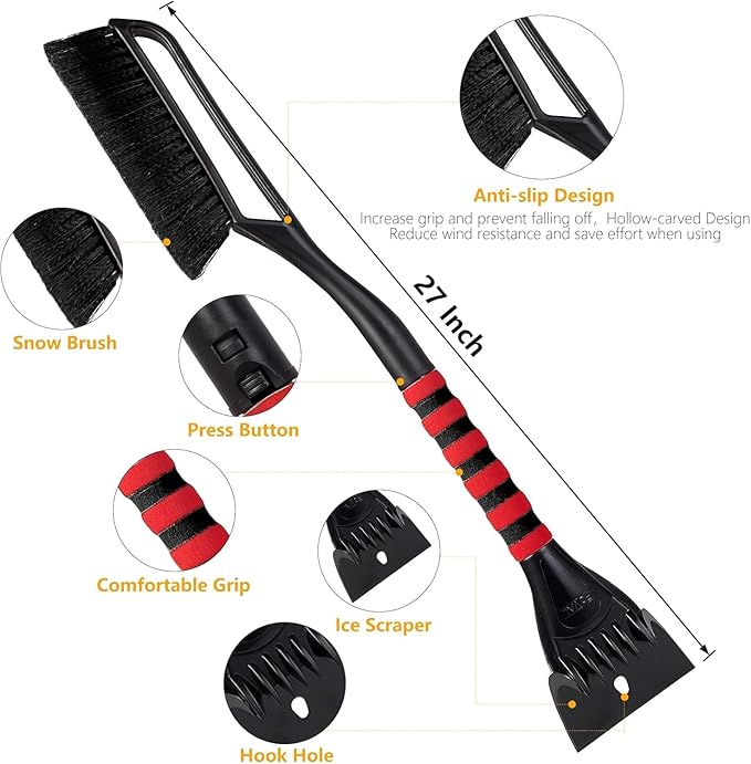 FOVAL 27" Ice Scraper Snow Brush (3 Pack), Wider Snow Scraper(4.73" Width) Snow Removal Car Brush with Comfortable Foam Grip for Cars, Trucks, SUVs, Windshield, Window - Winter Tool