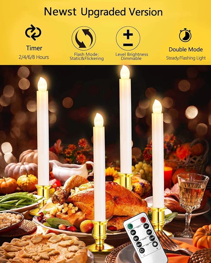 YAUNGEL Christmas Window Candles, 6 Pack Battery Operated Flameless Taper Candles for Windows with Timer Remote, Electric Candle Lights with Candle Holders Suction Cups for Christmas