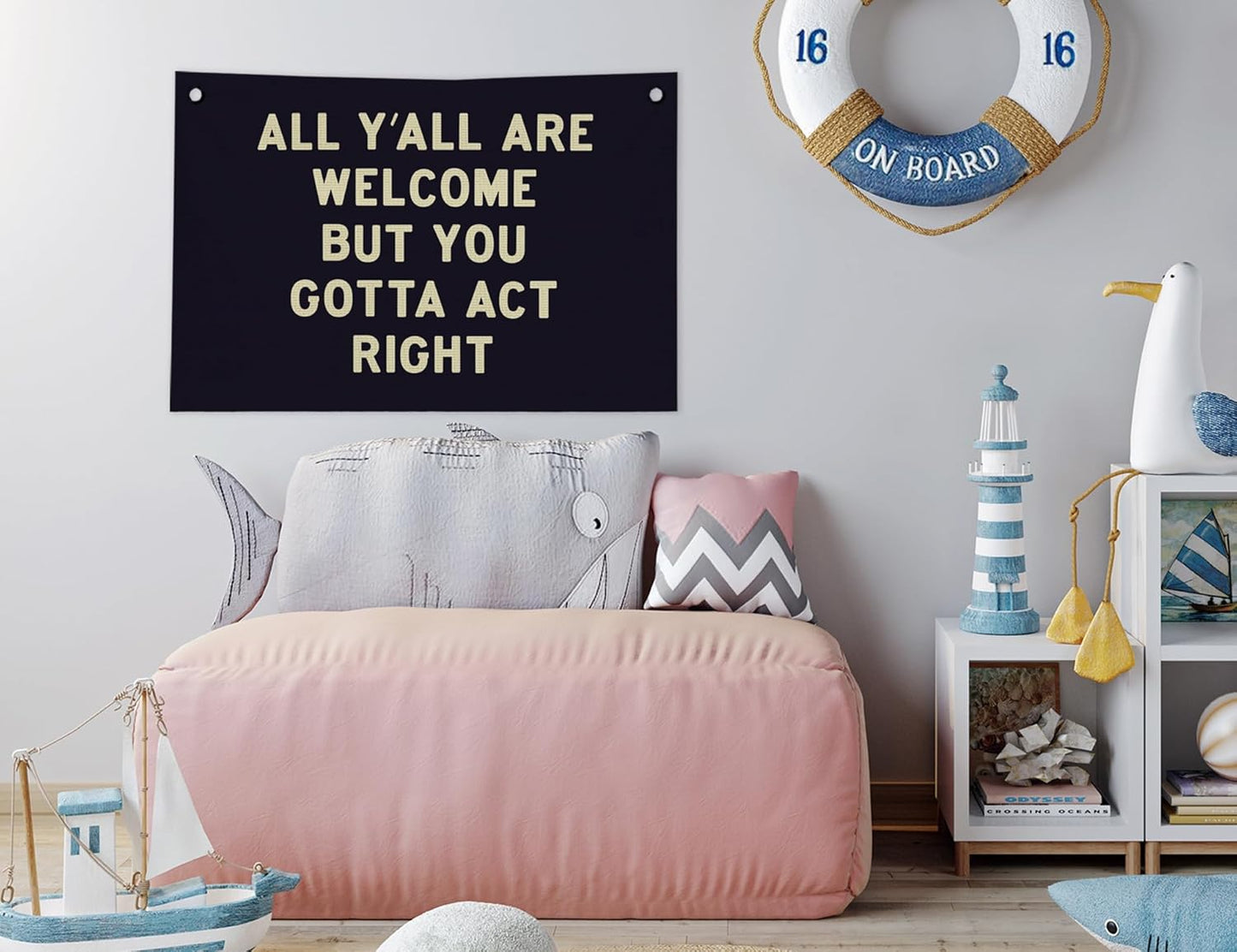 Funny Welcome All Y'all Are Welcome But You Gotta Act Right Wall Decor, Funny Hanging Canvas Banner Flag Wall Art Decor for Home Bedroom Living Room Office, 20x30 in