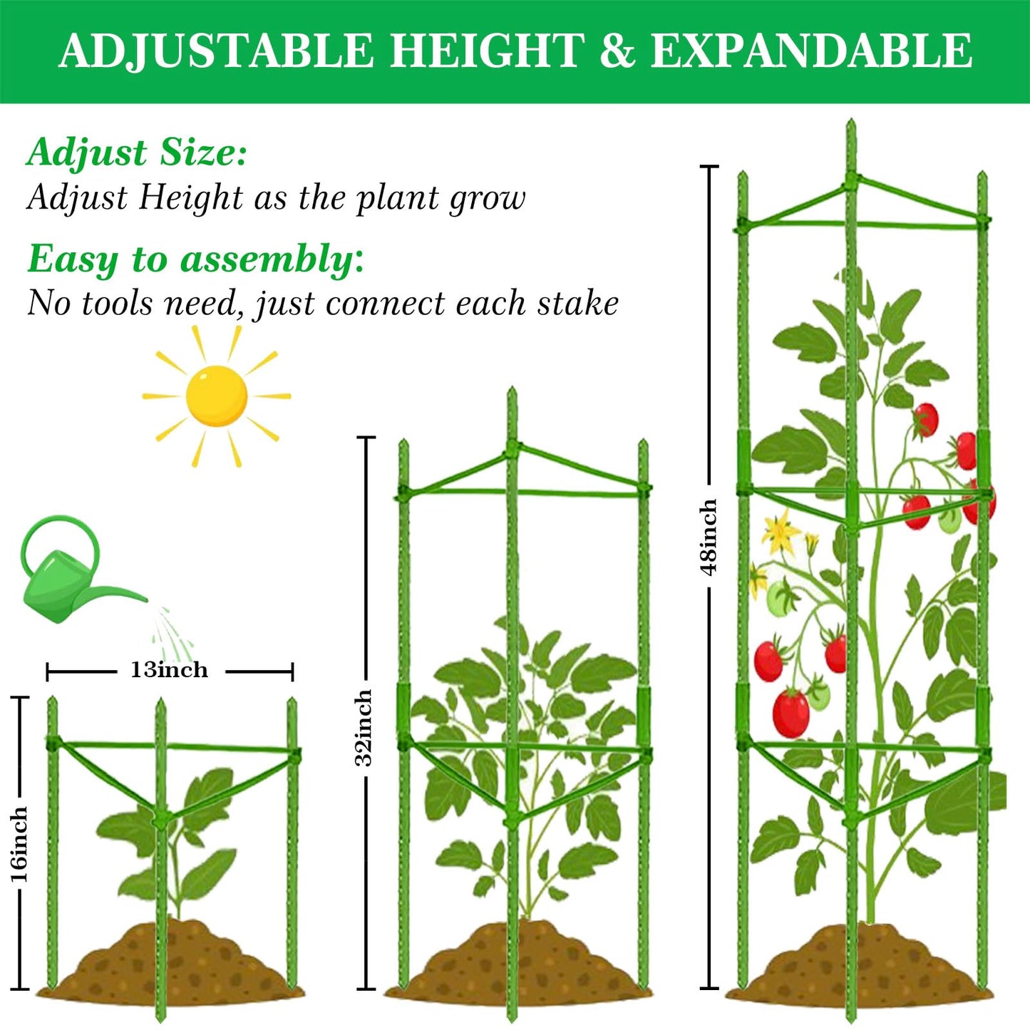 Moirsunt 6 Packs Tomato Cage for Garden Plant Support, Up to 50.2inch Garden Plant Stakes Tomato Trellis for Potted Plants, Deformable Tomato Cage Trellis for Climbing Plants Vegetables Flowers