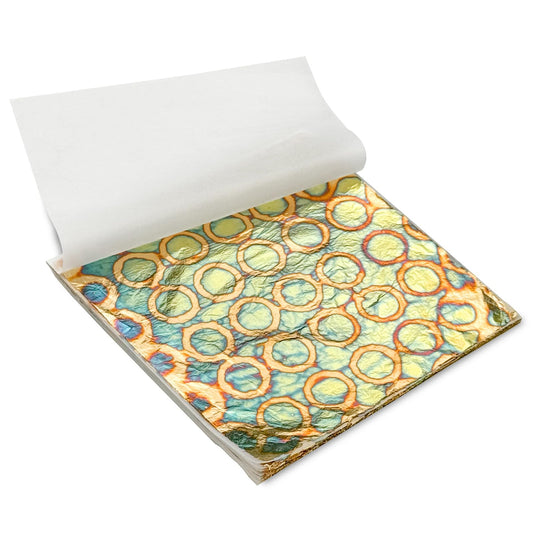 Sekonow Variegated Gold Leaf Sheets 50pcs, Colorful Imitation Gold Foil Sheets Paper Booklet for Art Craft Painting Gilding Decoration, 5.5" x 5.5", Circle