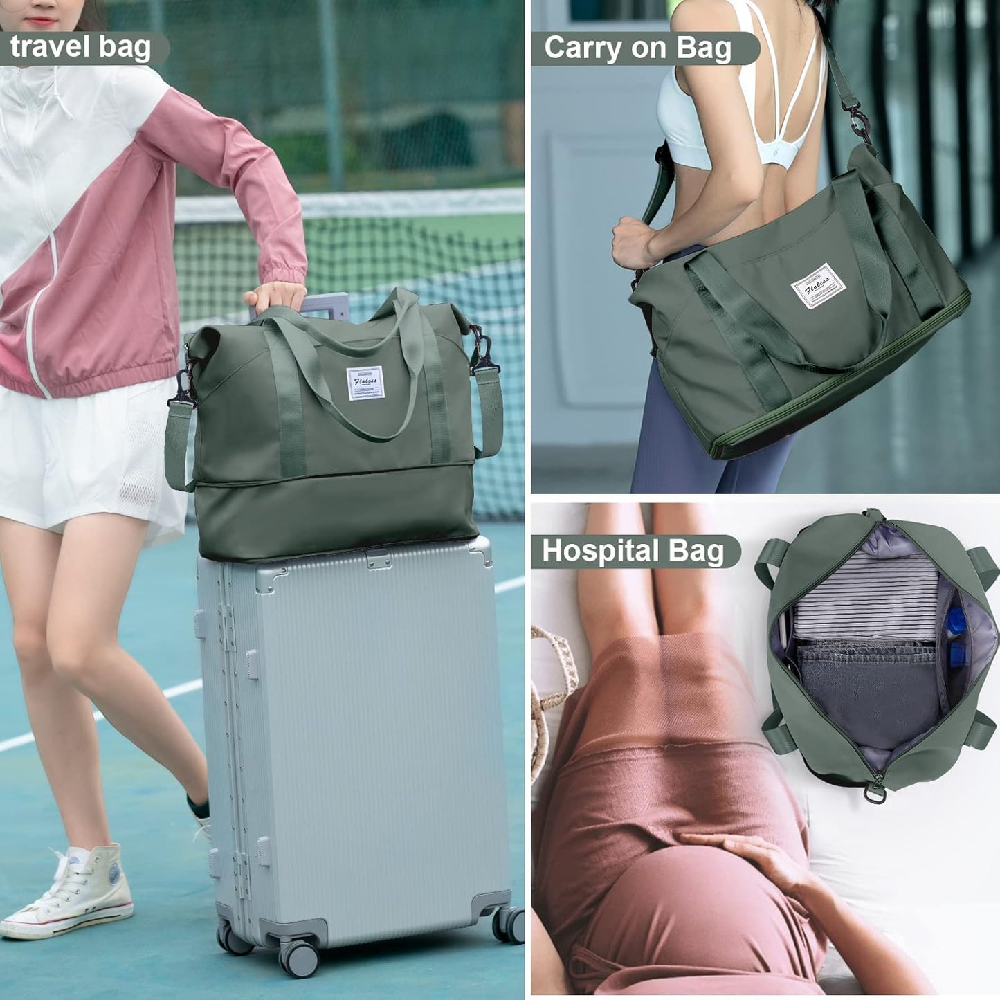 Travel Duffel Bag, Sports Tote Gym Bag, Shoulder Weekender Overnight Bag for Women