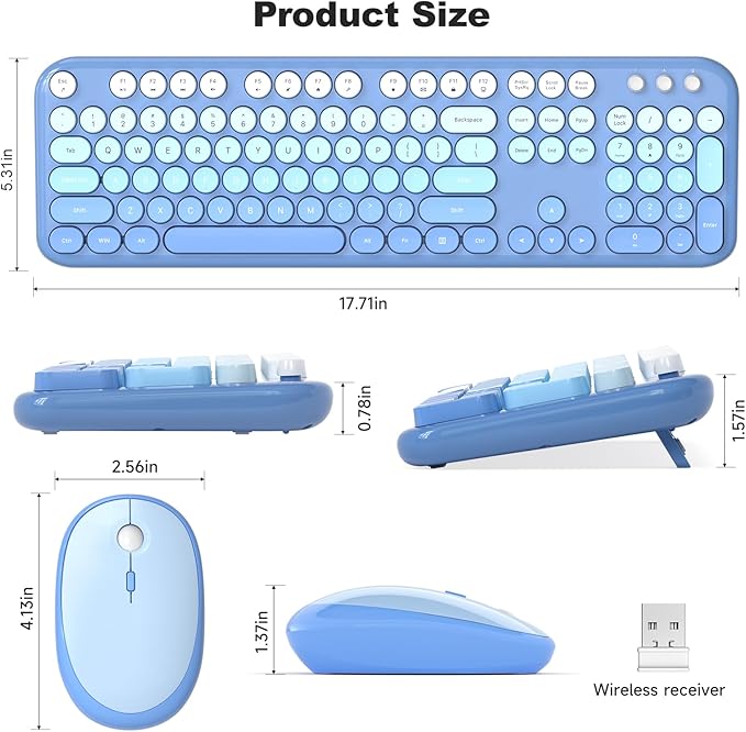 Wireless Keyboard and Mouse Combo, MOWUX Colorful Computer Full Size 2.4G Plug and Play Wireless Typewriter Keyboard and Mouse Set for Computer, Desktop, PC (Blue Gradient)
