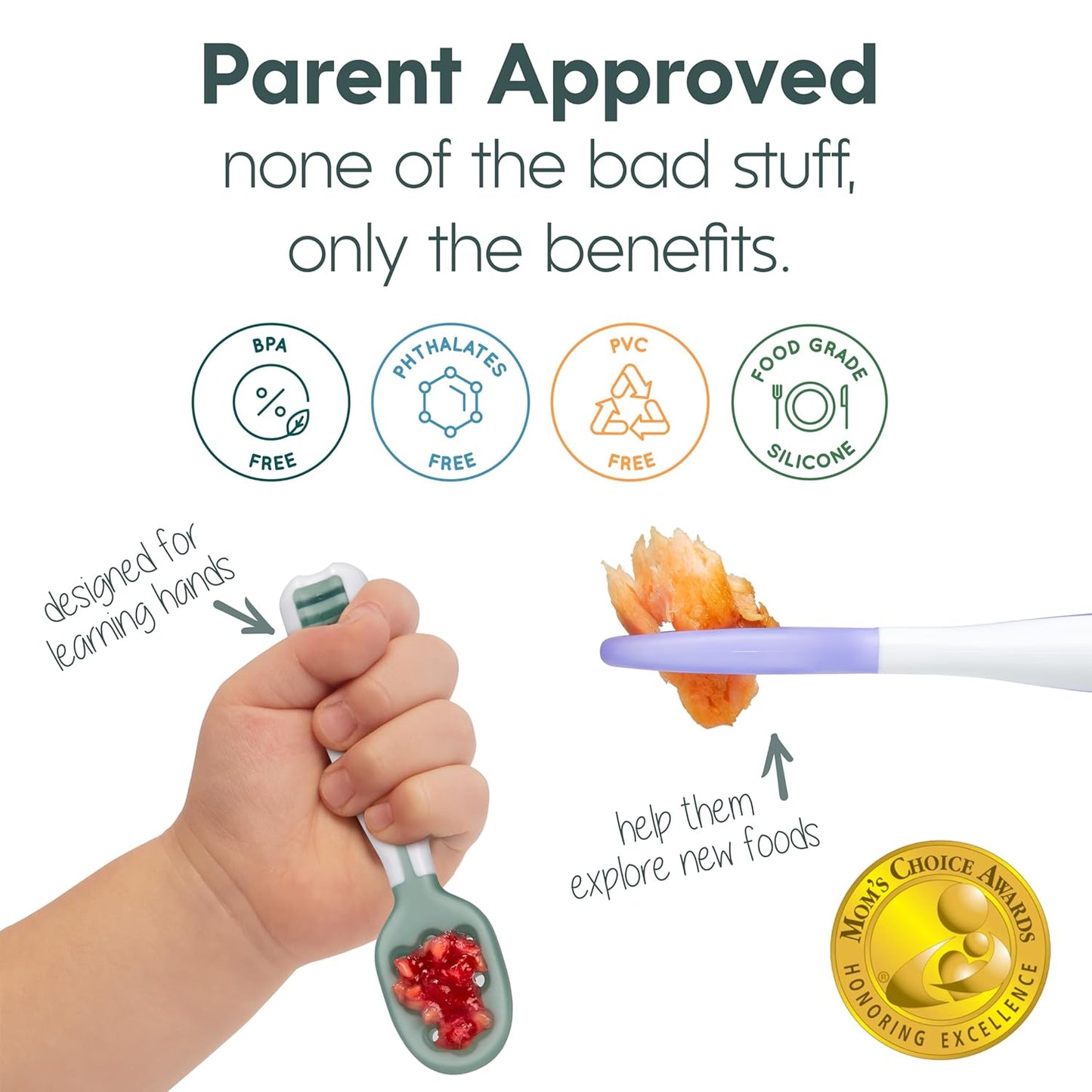 NumNum Baby Spoons Set, Baby Essentials Pre-Spoon GOOtensils for 6+ Months, First Stage Self-Feeding Spoons for Baby Led Weaning (BLW), Silicone Toddler Utensils, BPA-Free, 2 Pack Red/Yellow