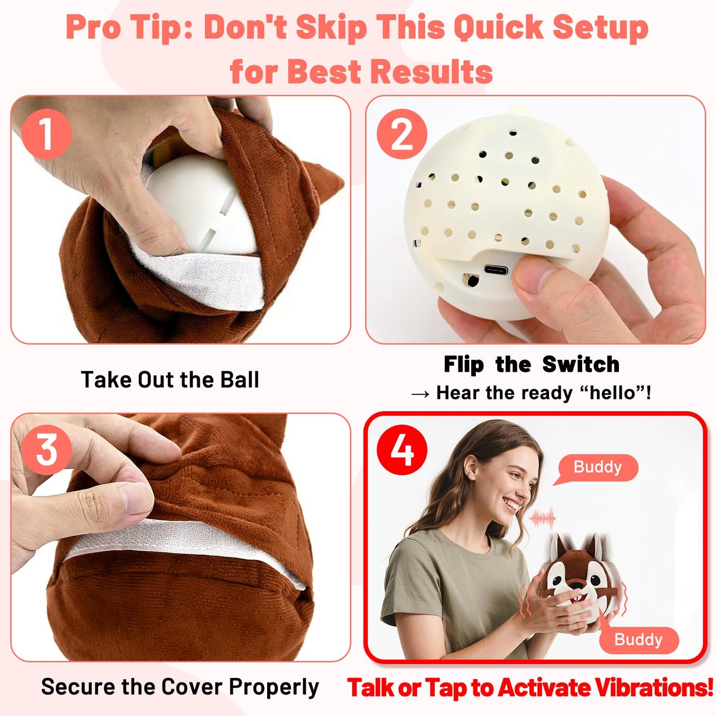 VYsTN Interactive Dog Toys - Auto Bounce, Move & Vibrate with Sound, Talking Squirrel Puppy Toy for Small Medium Large Dogs, Rechargeable Durable Toy for Anxiety Relief, Boredom & Indoor Play