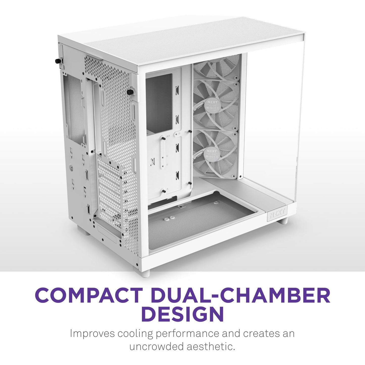 Nzxt H6 Flow | Cc-H61Fw-01 | Compact Dual-Chamber Mid-Tower Airflow Case | Panoramic Glass Panels | High-Performance Airflow Pan
