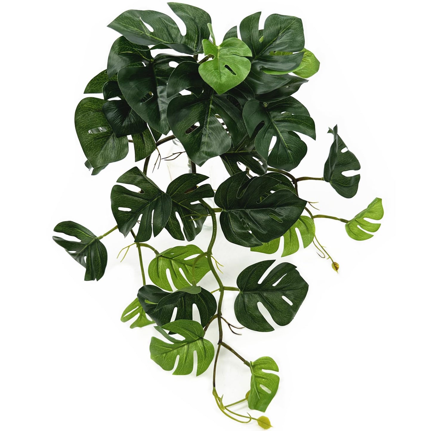 Artificial Monstera Fake Potted Plants Small Palm Hanging Vine Fake Tropical Plant Ivy Faux Greenery for Home Decor Indoor Outdoor Garden Pot Shelf Living Room Office Party DIY Decoration Green 2 Pack