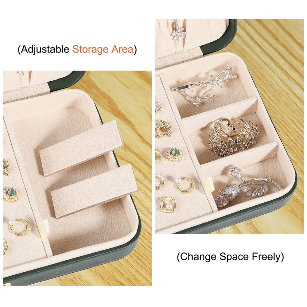 LANDICI Small Jewelry Box for Women Girls, PU Leather Travel Jewelry Organizer Case, Jewellery Storage Holder Display for Ring Earrings Necklace Bracelet Bangle Watch Men Kids Gift, Blackish Green