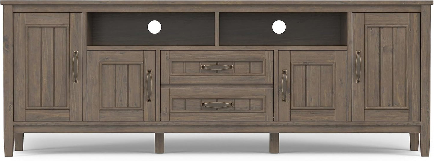 SIMPLIHOME Lev SOLID WOOD 72 Inch Wide Contemporary TV Media Stand in Smoky Brown for TVs up to 80 Inches, For the Living Room and Entertainment Center