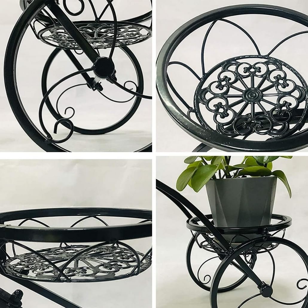 Wrought Iron Bicycle Home Garden Decor Iron Plant StandPlant Flower Pot Stand Flower Stand 3 Tiered Small Bicycle Display Rack Stand Holds for Garden Patio White