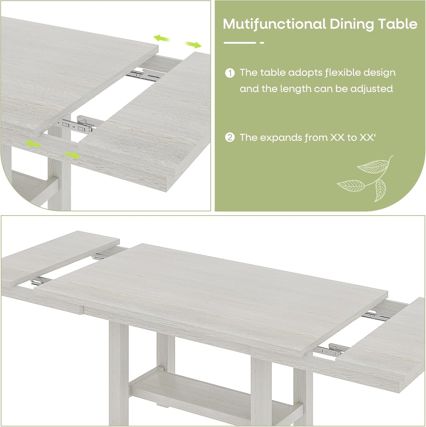Solid Wood Extendable Farmhouse Dining Table for 4-6, Space-Saving Design for Home Kitchen and Dinner, Grey