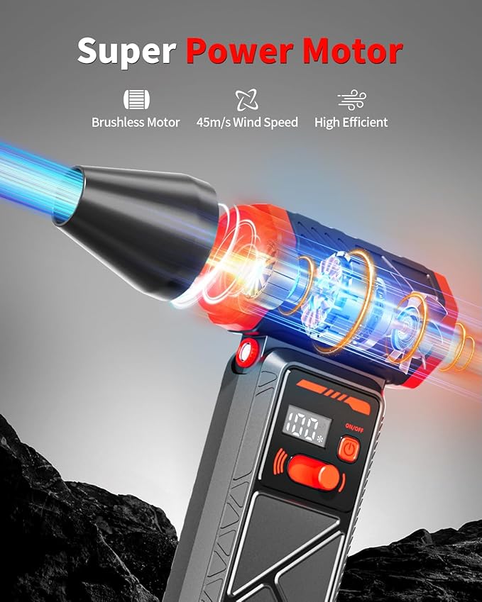 Compressed Air Duster, 150000RPM Electric Air Duster with Stepless Speed, 90° Adjustable Nozzle, Digital Display & LED Light, Cordless Rechargeable Air Blower for Keyboard, Computer, Car, Home,Outdoor
