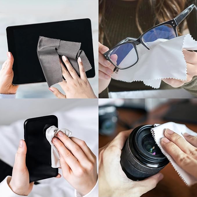 12 Pack Microfiber Cleaning Cloths - Premium Eyeglasses Cleaning Cloth for Lenses, Glasses, Cameras, Cell Phones, TV Screens, Laptops and More - 6" X 7"