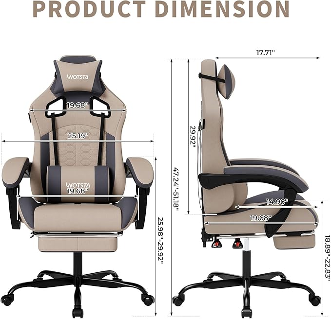 Gaming Chair with Massage,Ergonomic PC Gaming Chair with Footrest Comfortable Headrest and Lumbar Support, High Back, 300LBS (Grey)