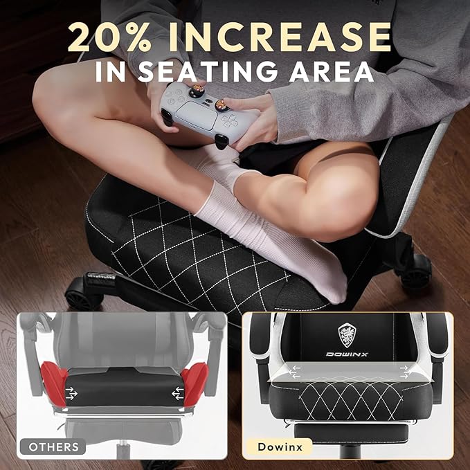 Dowinx Fabric Gaming Chair, Computer Office Chair with Pocket Spring Cushions and Lumbar Support, Ergonomic Massage Gaming Chairs with Footrest for Big and Tall, Black
