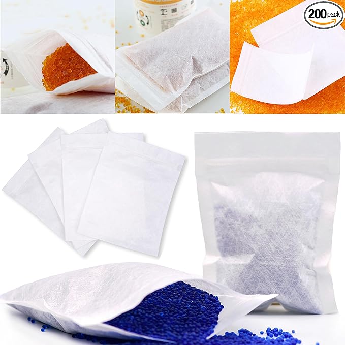 200 Packs Breathable Paper Bags, Zip Lock Storage Bags for Small Items, Silica Gel Beads, Desiccant, Jewelry, Samples, 4.3 by 6.3 Inch