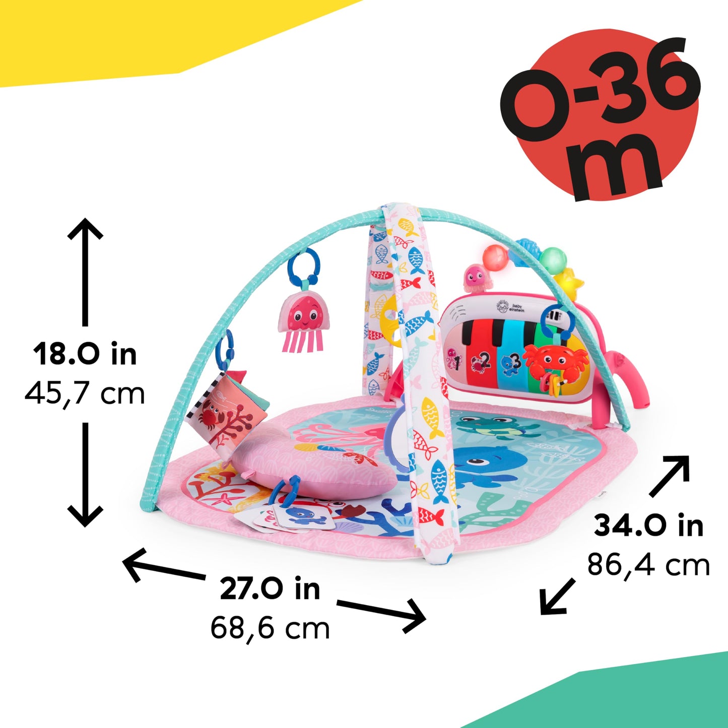 Baby Einstein Ocean Explorers 4-in-1 Kickin Tunes Jellyfish Jamboree Music & Language Discovery Gym, Pink, Ages 0 Months and Up