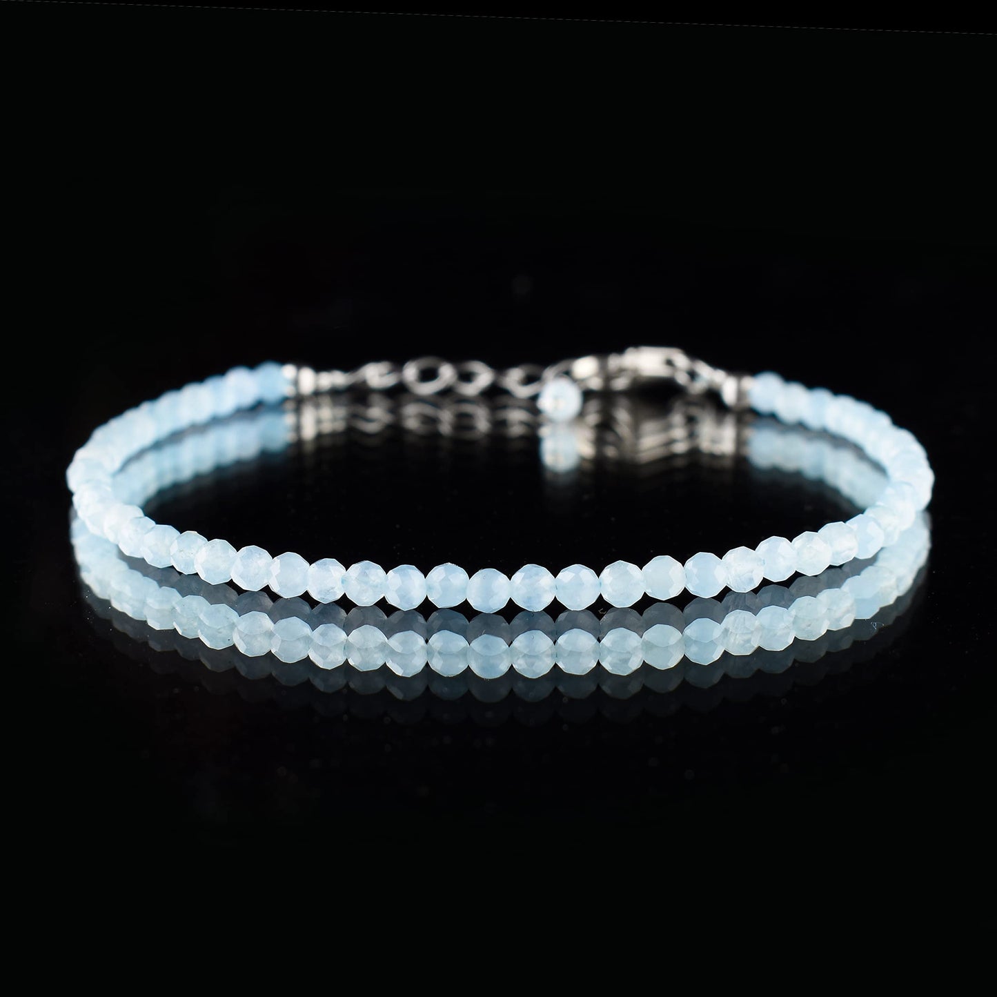 InfinityGemsArt Natural Aquamarine Stone Beads Dainty Bracelet Jewelry for Women, Crystals and Gemstones March Birthstone 925 Sterling Silver Chain 8 inch