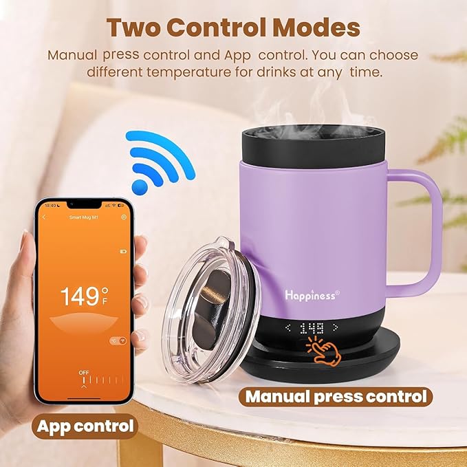 Smart Heated Coffee Mug,16oz Rechargeable Electric Self Heating Temperature Control Coffee Cup